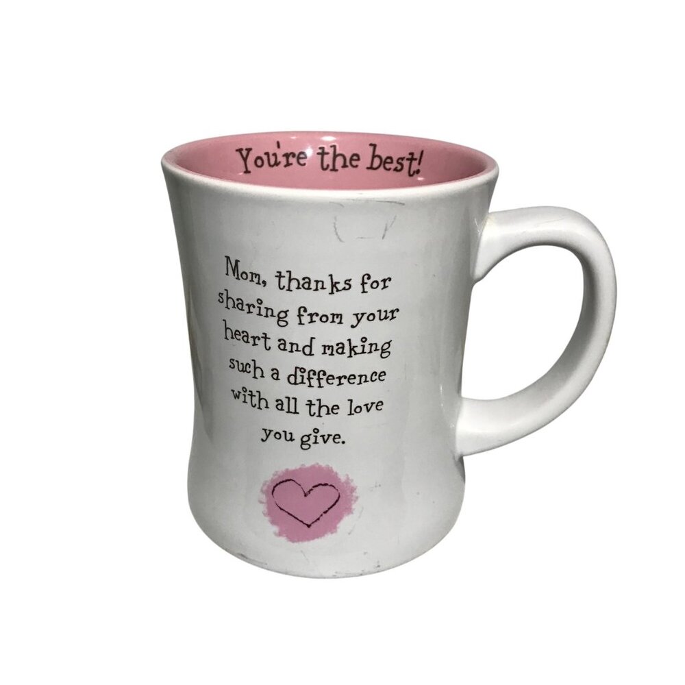 Mom Ceramic Mug With Heartfelt Message 16 Oz White & Pink Formation 4.5" Tall